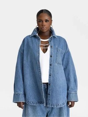 KBB by KAHLANA Women's Long Sleeve 'The Samira Shirt' - Medium Wash Denim Sz 1X